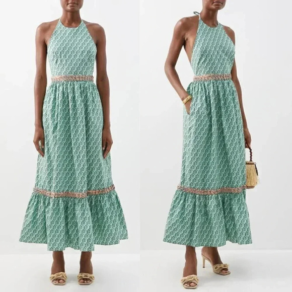 RHODE Salena Halter Dress Jawahar Garden-Print Mint Green Cotton-Poplin NWT, XL - Picture 2 of 12